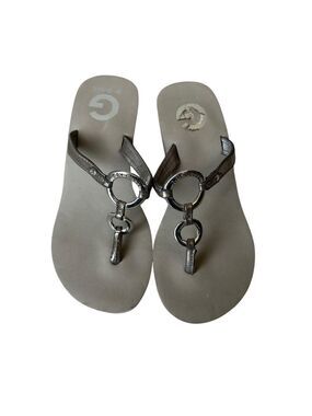 G by Guess Silver Metallic 3 Inch Wedge Sandals ? 8 or 9 No Size Tag